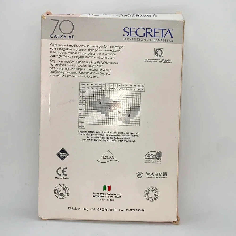 Segreta NIB Very Sheer Support Stockings 3 21 Noisette Thigh High Made in Italy